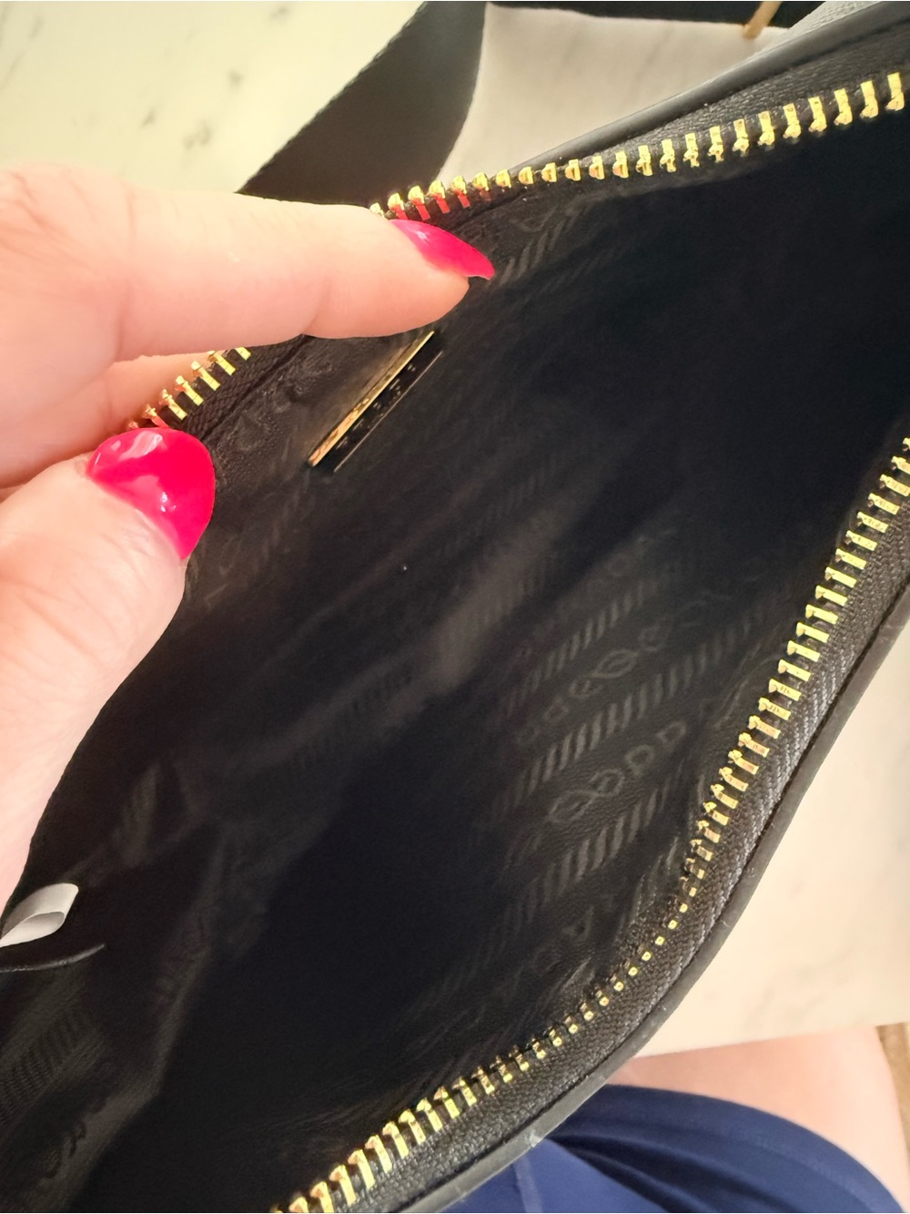 Black Saffiano Shoulder Bag with Gold Chain and Crossbody Pouch - Picture 4 of 6